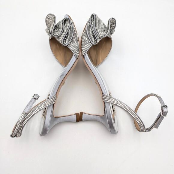 Badgley Mischka Remi Crystal Embellished Ruffle Bow Sandals Womens Size US9 EU40 - Picture 7 of 11